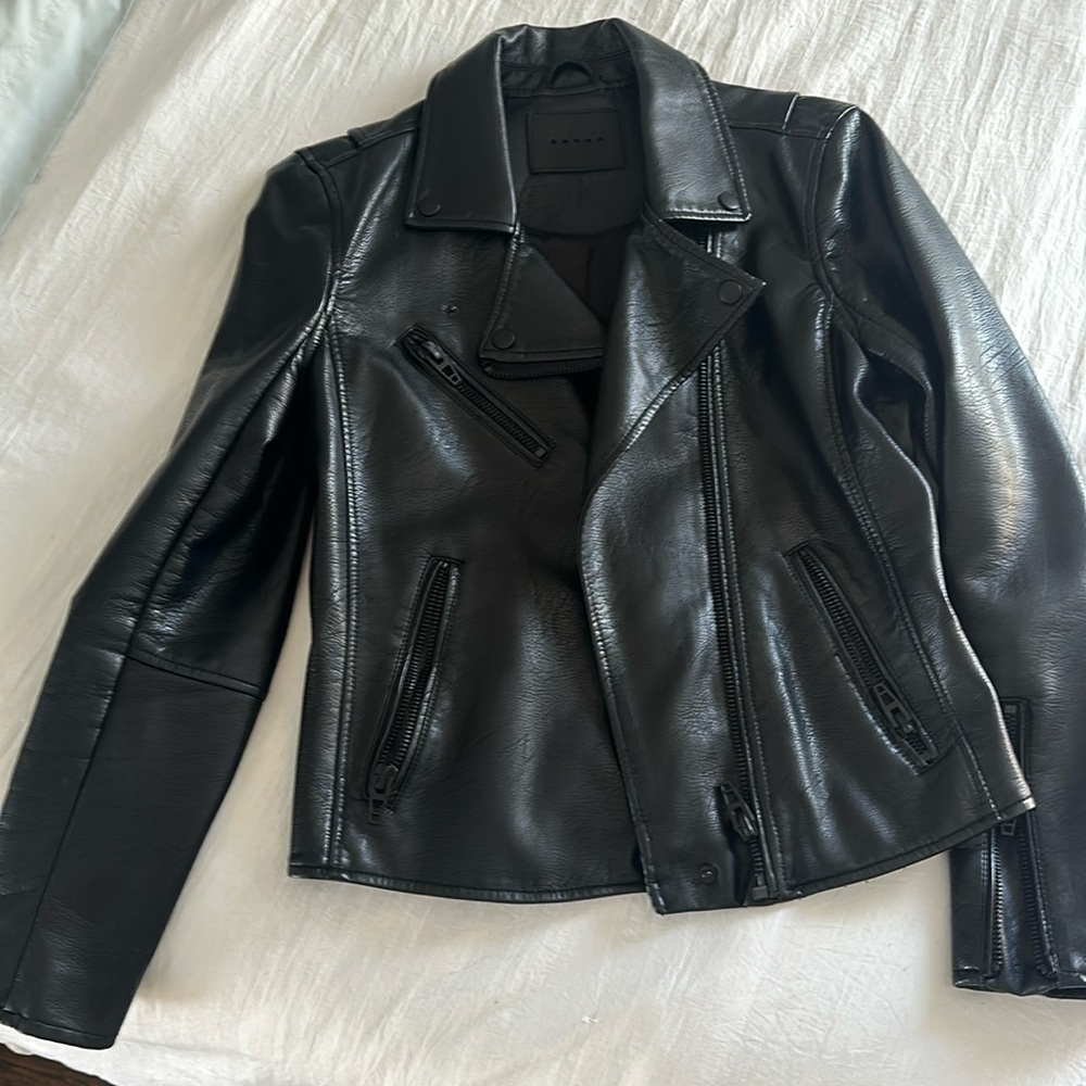 [BLANKNYC] Womens Luxury Clothing Semi Fitted Vegan Leather Motorcycle Jacket